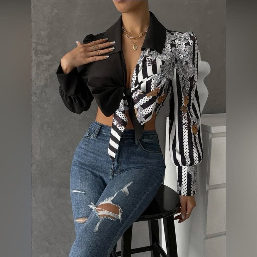 SHEIN Black and White Blouse